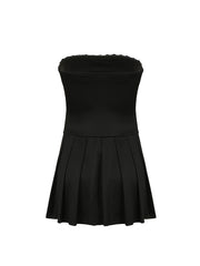 BXOXO - summer inspo Korean Fashion Contrast Tie Bow Strapless A Line Pleated Dress Women Cute Sweet Kawaii Clothing