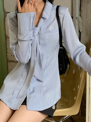 BXOXO [Polyester Chic Button-Up] Chic Polyester Long Sleeve Button-Up Shirt - Women's Spring/Summer Fashion Top with Non-Transparent Letter Pattern and Shoulder Pads