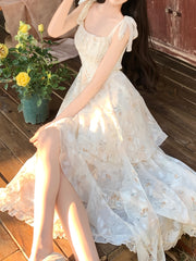 BXOXO [Polyester Off-Shoulder Dress] Sleeveless Polyester Elegant French Floral Jacquard Off-Shoulder Dress - Chic Asymmetrical Ruffle Hem, Casual Elegance, Machine Washable for Spring/Summer