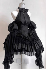 BXOXO - Desire Snake Halterneck Multi-layer Ruffle Lace Gothic Lolita Dress 2 Colors