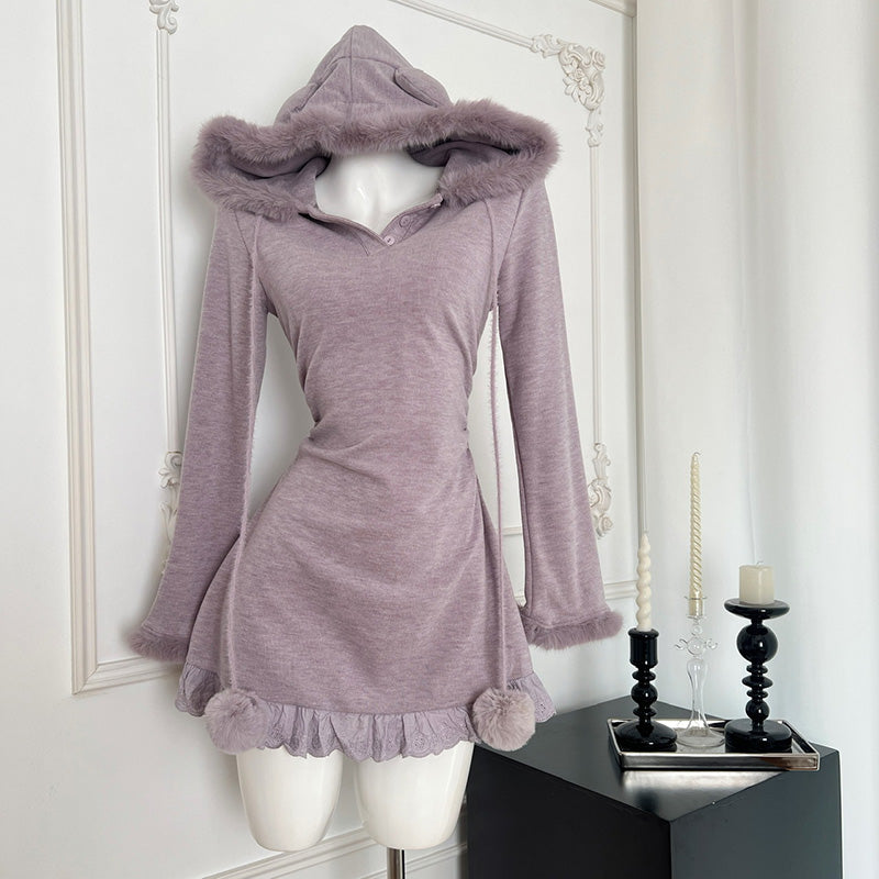 BXOXO - summer inspo Hooded Dress For Women 2025 Autumn New Korean Style Fashion Long Sleeve Slim Fit Dress Temperament Casual Dresses
