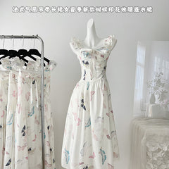 BXOXO - summer inspo French Style Temperament Sling Dress Women Summer New Fashion Butterfly Print Long Dress Sleeveless Elegant Slim Dresses