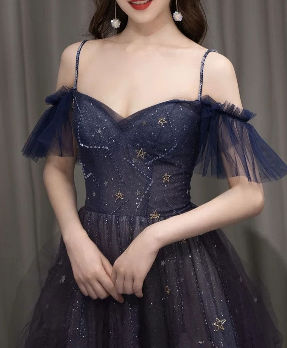 BXOXO A-line Dark Purple Tulle Long Prom Dress, Purple Formal Party Dresses