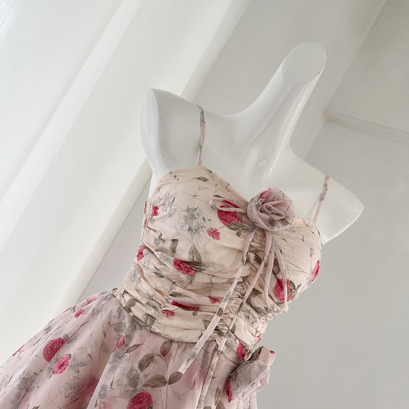 BXOXO - summer inspo Spicy Girl Sweet Lace-up Suspender Dress Floral Print Flounce Slim Sleeveless Dresses Summer New Party Beach Style Dress