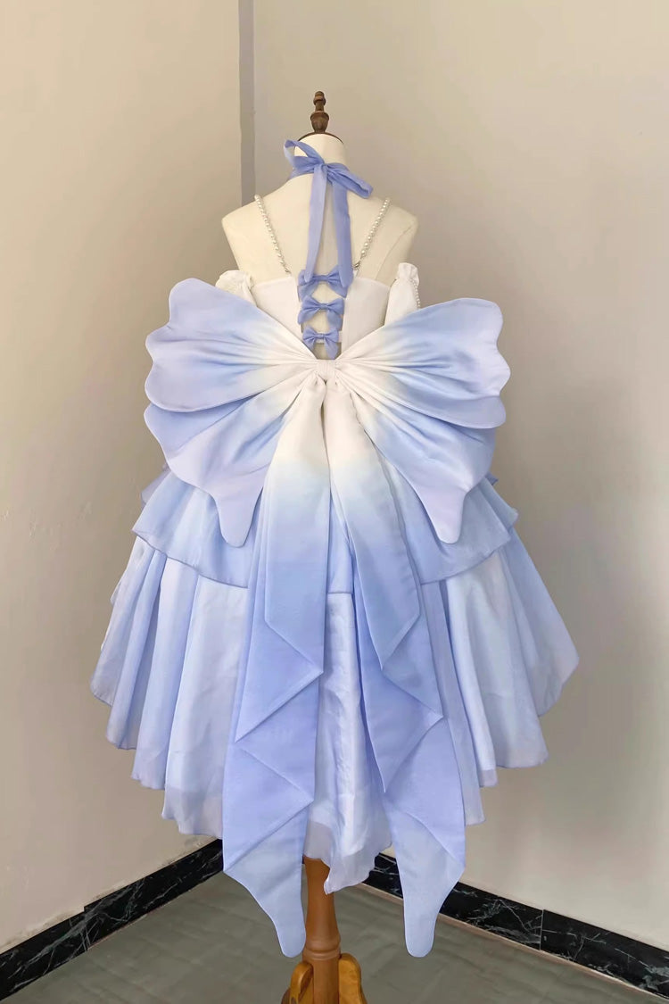 BXOXO - Gradient Blue Hanayome Hollow Bowknot Sweet Princess Lolita Dress
