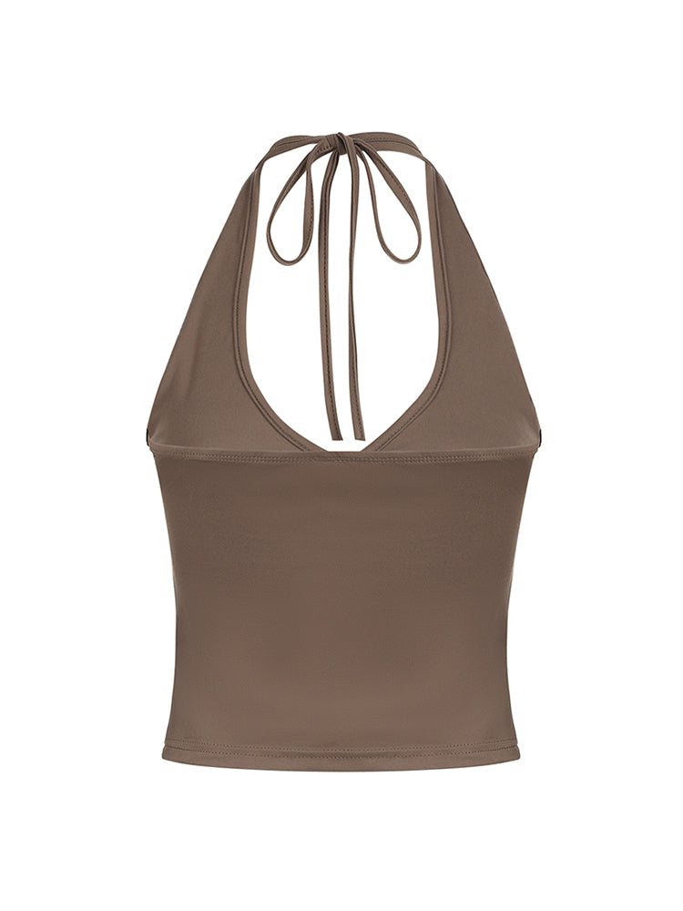BXOXO - summer inspo Cross Tie Halter V Neck Crop Top Women Solid Basic Casual Slim Backless Sexy Tank Vest