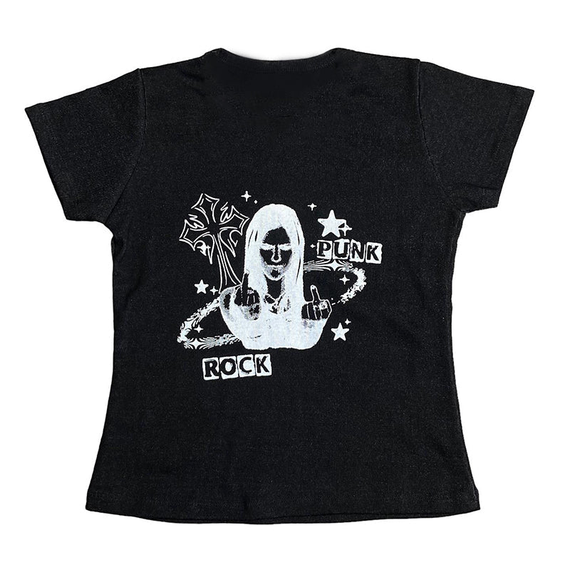 Bxoxo Gothic rock punk aesthetic American retro Y2K women crop top hip hop Harajuku streetwear slim geometric print emo girl baby tops