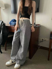 BXOXO Vintage Y2k Women Plaid Pants Harajuku Sweet Lace Wide Leg Straight Pants Preppy Korean Style Checked Trousers Retro