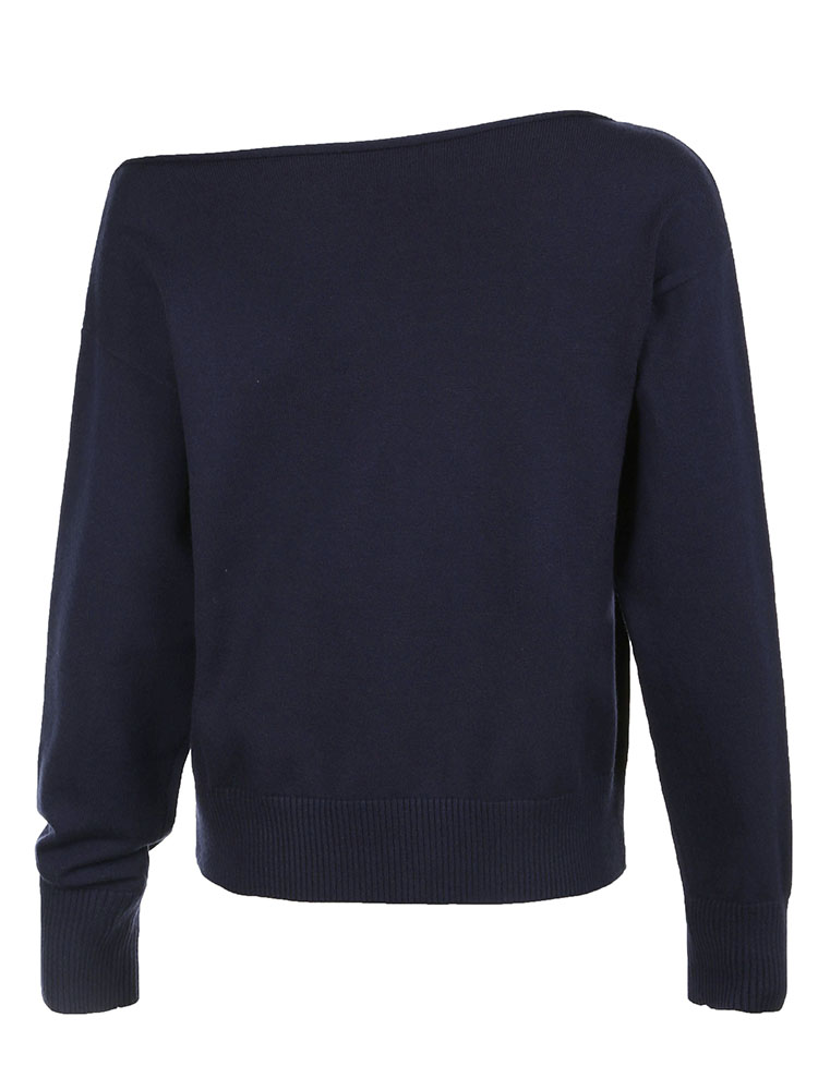 BXOXO - summer inspo Dark Blue Solid Minimalist Style Autumn Winter Sweaters Women White Simple Basic Casual Loose Knitted Pullover Jumpers
