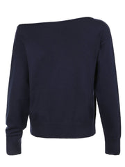 BXOXO - summer inspo Dark Blue Solid Minimalist Style Autumn Winter Sweaters Women White Simple Basic Casual Loose Knitted Pullover Jumpers