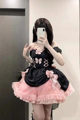 BXOXO - Black/Pink Multi-layer Hanayome Bowknot Fishbone Elegant Princess Sweet Lolita Jsk Dress