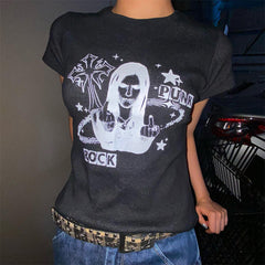 Bxoxo Gothic rock punk aesthetic American retro Y2K women crop top hip hop Harajuku streetwear slim geometric print emo girl baby tops