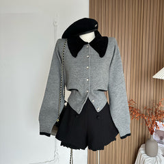 BXOXO - summer inspo Autumn Winter Doll Collar Sweater Cardigan Temperament Lovely Knitwear Lady Casual Short Top Fashion Set