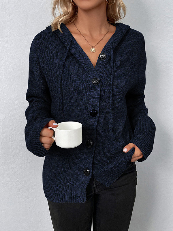 BXOXO Wrap Buttoned Hooded Solid Color Cardigan