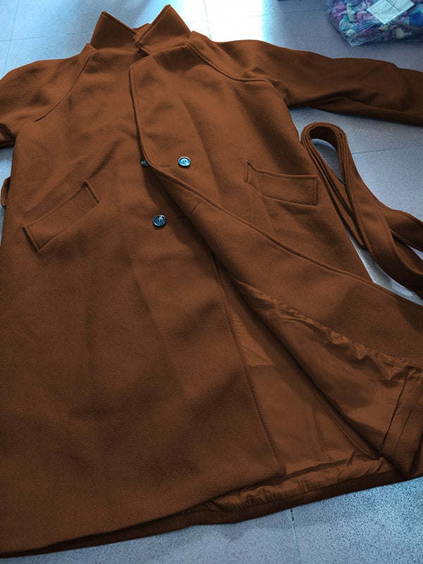 BXOXO Urban Loose Solid Color Belted Woolen Coat