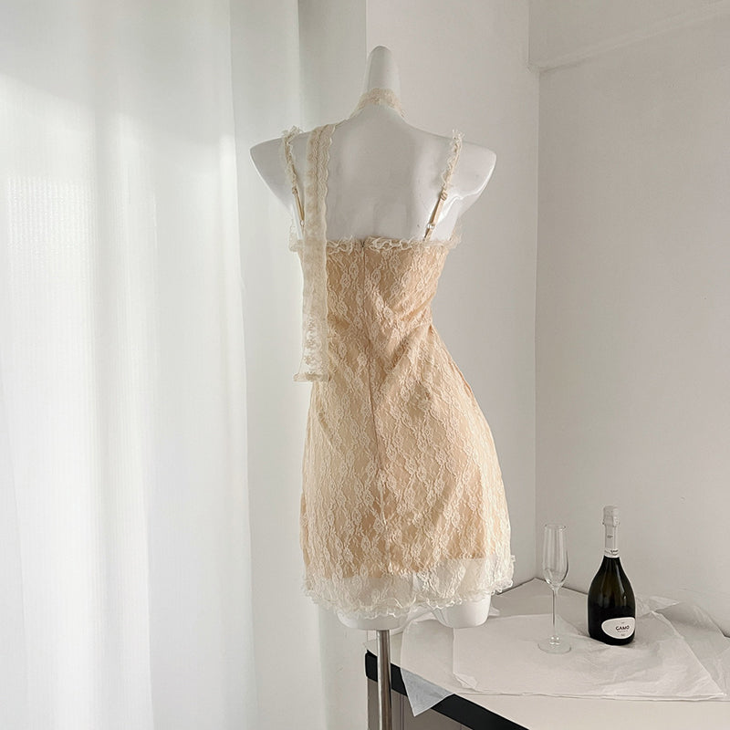BXOXO - summer inspo French Style Sexy Lace Ruffle Edge Suspender Dress Fashion Hip Wrap Skirt 2025 Summer New Women Sleeveless Slim Fit Dress