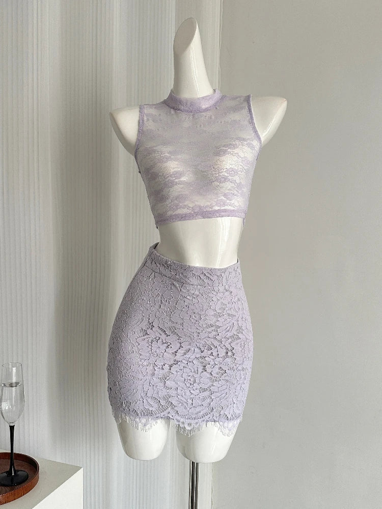 BXOXO French Elegant Luxury Sexy 3 Piece Set Women Lace Top+Off Shoulder Sweater+Mini Bag Hip Skirts Female Nightclub Slim Knit Suit