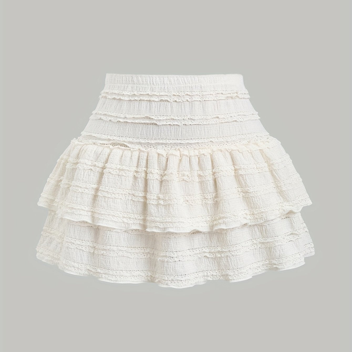 BXOXO Solid Color Lace Trim Number Print Double Layer Hem Skirt, Casual & Vacation Y2K Outfit