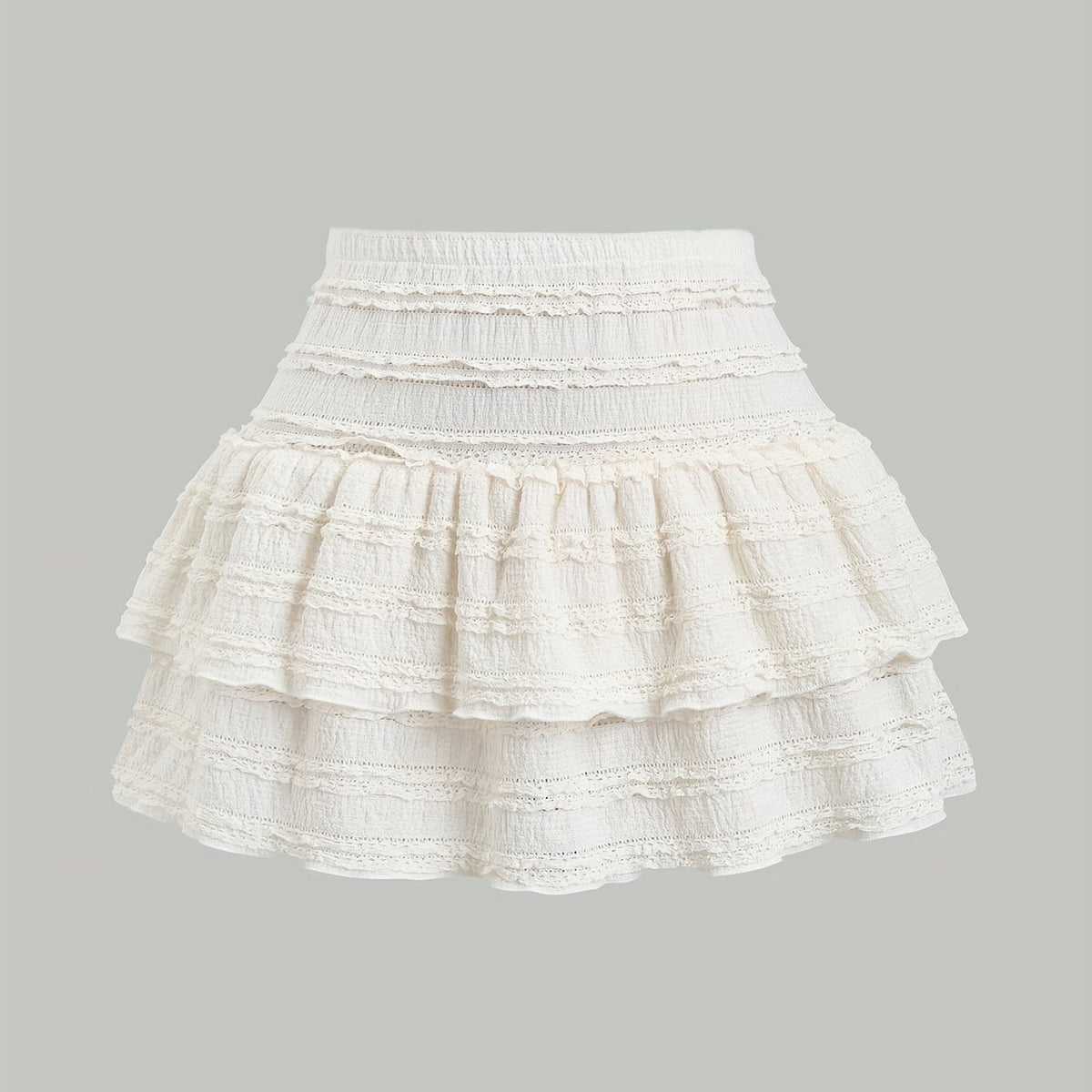 BXOXO Solid Color Lace Trim Number Print Double Layer Hem Skirt, Casual & Vacation Y2K Outfit