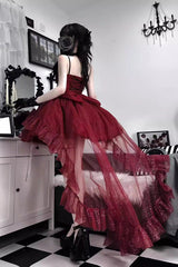 BXOXO - Red Shining Bowknot Irregular Sweet Princess Gorgeous Lolita Jsk Dress (Include Train)