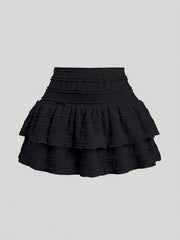 BXOXO Solid Color Lace Trim Number Print Double Layer Hem Skirt, Casual & Vacation Y2K Outfit
