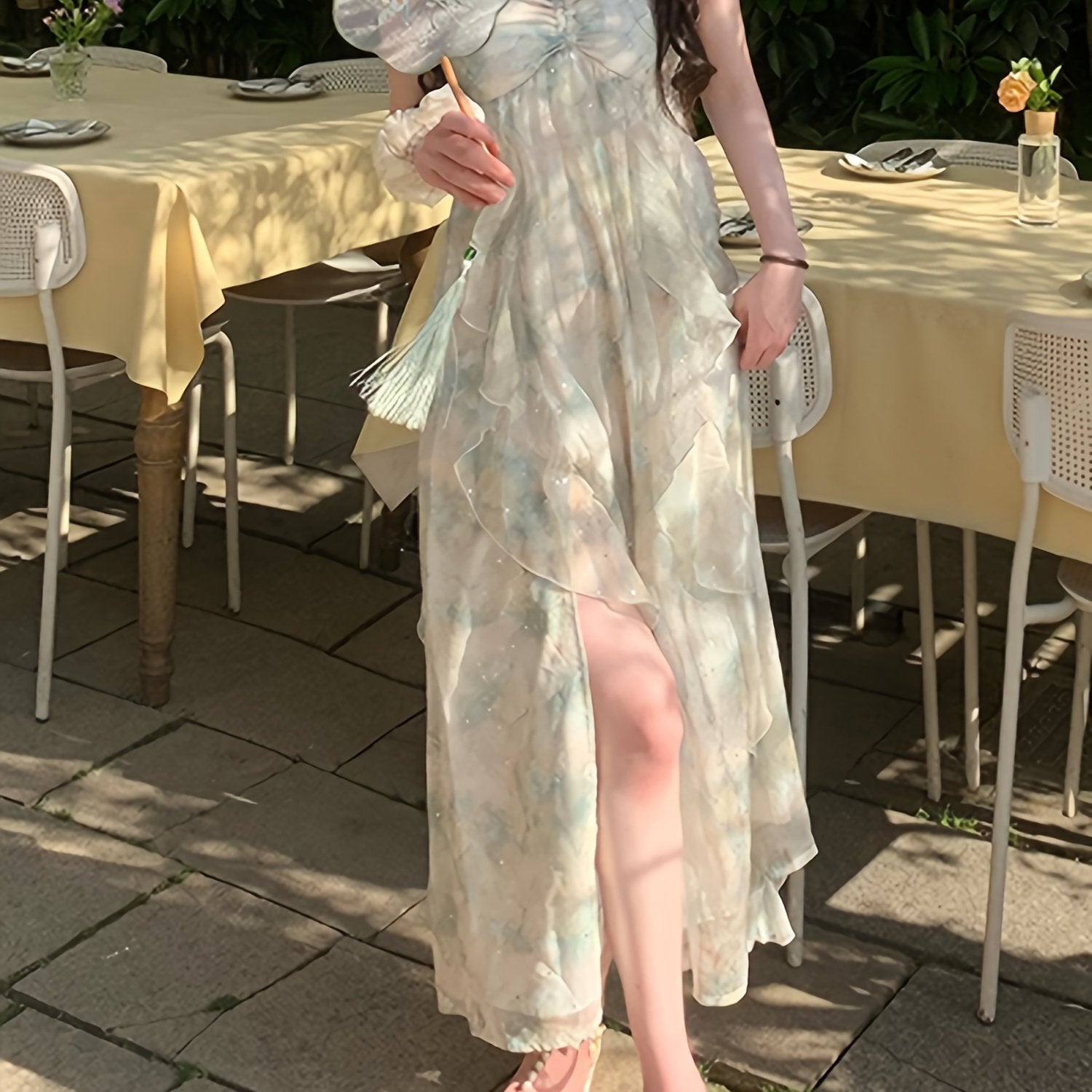 BXOXO Elegant Floral Print Polyester Midi Dress with Sweetheart Neckline and Asymmetrical Hem for Beach Vacations and Garden Parties, Beach Dress