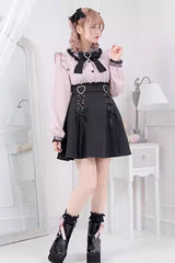 BXOXO - Heart Shape Decoration Bowknot Sweet Jirai Kei Skirt 2 Colors