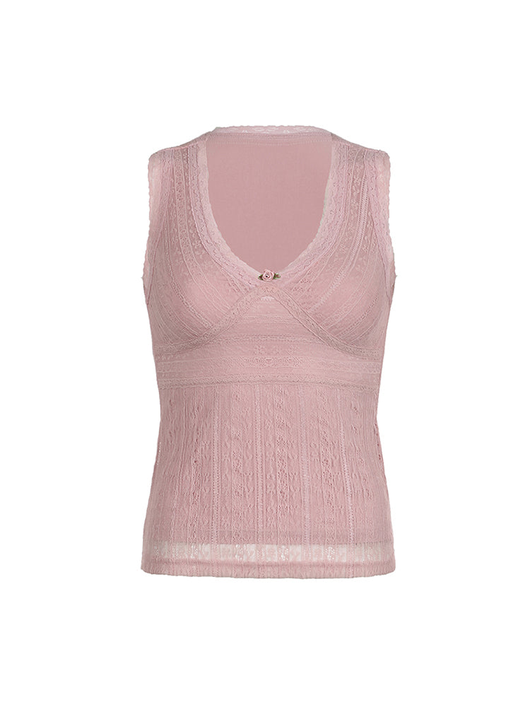 BXOXO - summer inspo Pink Sweet Slim Sleeveless V Neck Cute Y2K Lace Vest Top Women 2000s Kawaii Clothes
