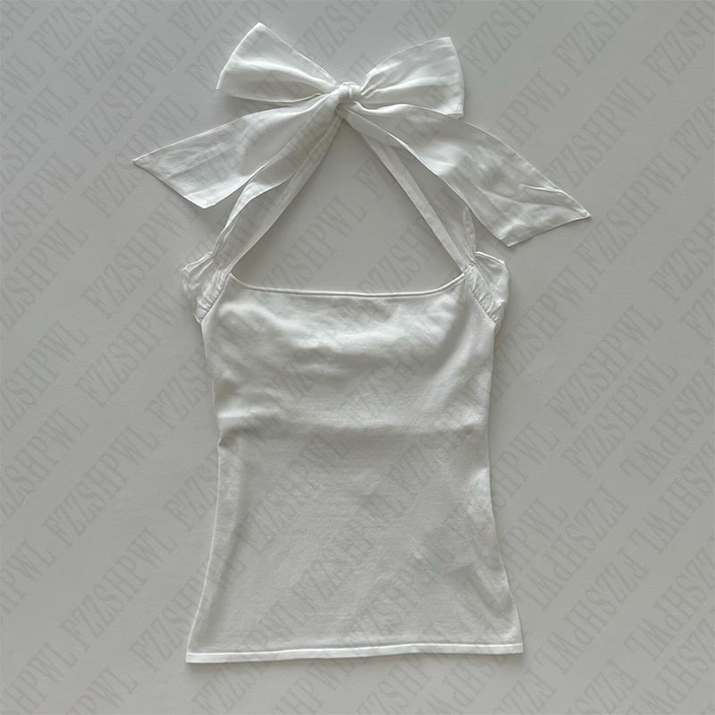 Bxoxo Solid Color Women's Tie-Drawn Halter Vest Y2K Casual Retro Sweet Harajuku Streetwear Fashion Punk Cute Chic Aesthetic Crop Tops