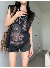 BXOXO Streetwar Y2k Vintage Women T Shirts KPOP Tank Tops Oversized Tees Punk Hip Hop Girl Emo Gaphic Clothes Harajuku Femme Crop Top