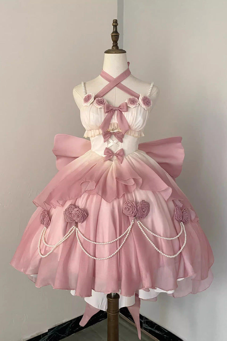 BXOXO - Gradient Pink Hanayome Hollow Bowknot Sweet Princess Lolita Dress