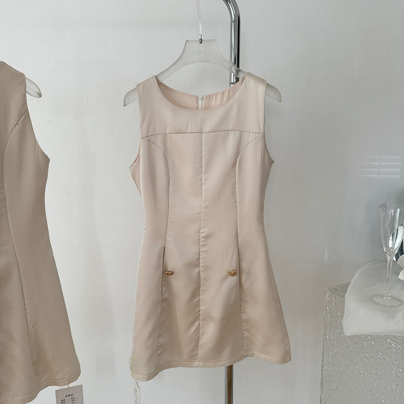 BXOXO - summer inspo Korean Style Elegant Vest Dresses Simple Sleeveless Dress Office Ladies Temperament Mini Dress Women's Clothing Summer New