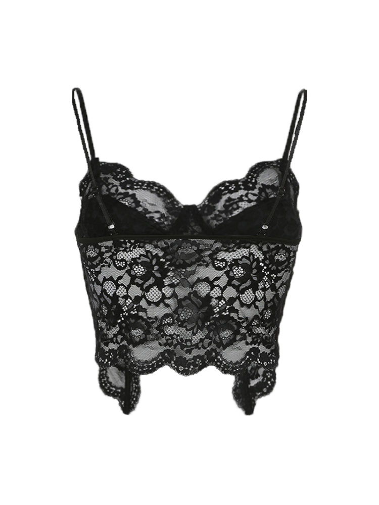 BXOXO - summer inspo Black See Through Sexy Asymmetrical Goth Lace Camisole Women Rave Baddie Outfits Crop Top