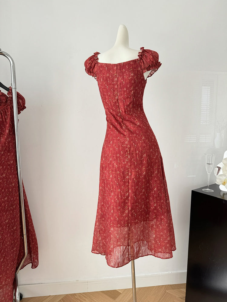 BXOXO - summer inspo French Vintage Floral Dresses For Women Fashion Square Neck Dress Elegant A-line Dress Prom Robe Summer New