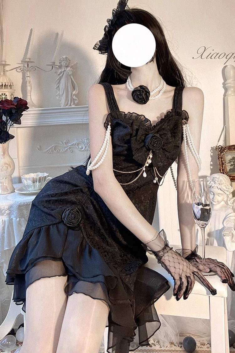 BXOXO Camellia Rose Ruffle Asymmetric Gothic Chinese Style Elegant Lolita Jsk Dress 3 Colors