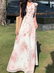 BXOXO party look inspos New Summer Women Elegant Floral Casual Dress Sleeveless A-Line Beach Holiday Clothes with Belted Female Vestidos Long Robe