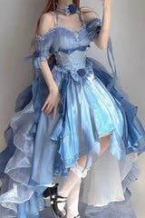 BXOXO - Blue Short Sleeves Hanayome Bowknot Sweet Elegant Princess Lolita Dress