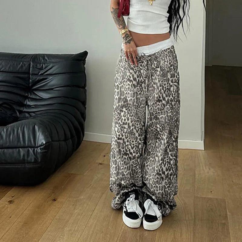 BXOXO Y2k Pants Leopard Women Clothing Harajuku High waist Joggings Femme Pantalones Trousers Street Loose Emo Punk Aesthetic Pants