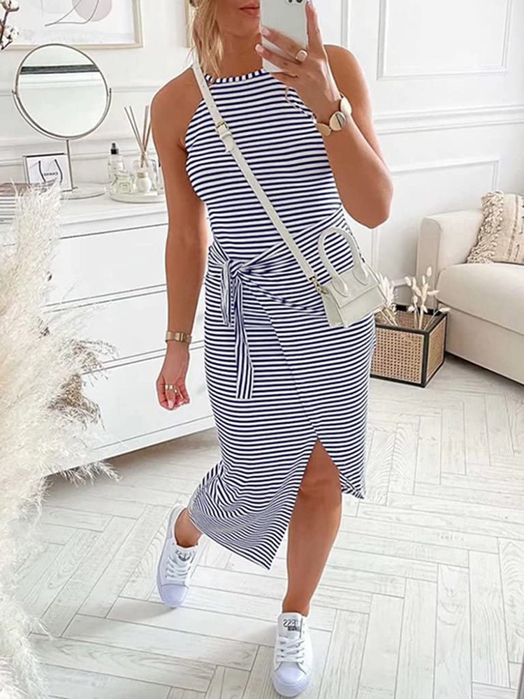 Sleeveless Striped Midi Dress