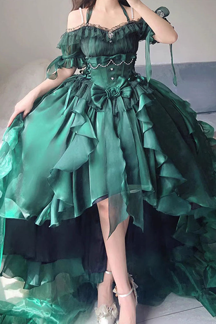 BXOXO - Green Bowknot Irregular Gothic Princess Lolita Jsk Dress