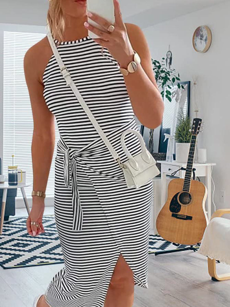 Sleeveless Striped Midi Dress