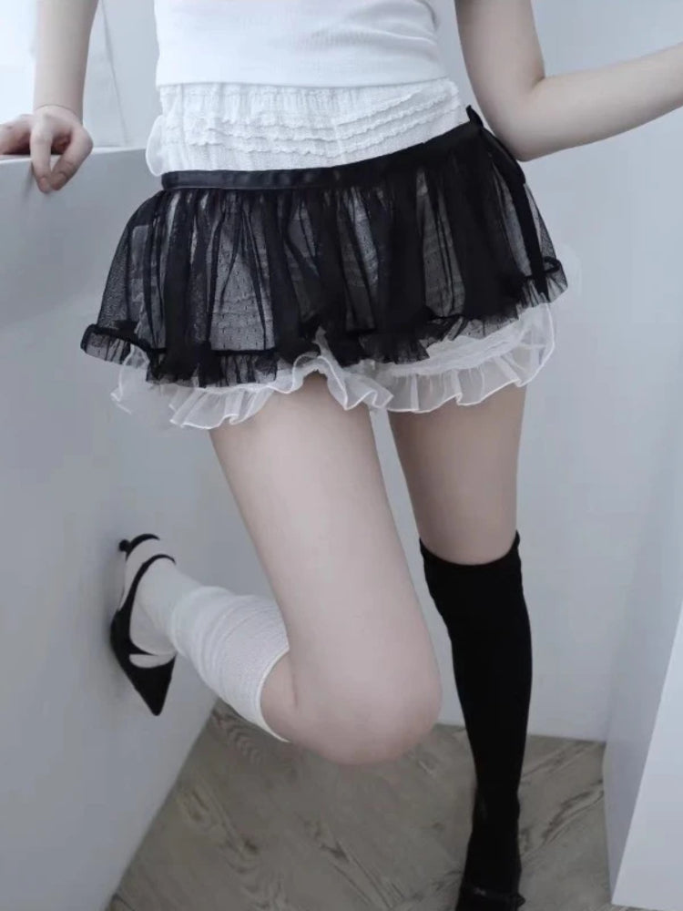 BXOXO Fairycore Lace Mini Skirt Women Korean Style Sweet Coquette Ruffle Skirs Cute Streetwear Aesthetics Short Skirt Fashion