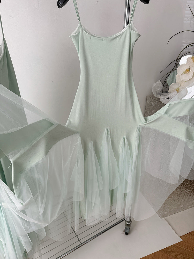 BXOXO - summer inspo Temperament Suspender Dress Women Elegant Vacation Beach Style Mesh Fairy Dress 2025 Summer New Fashionable Slim Fit Dress
