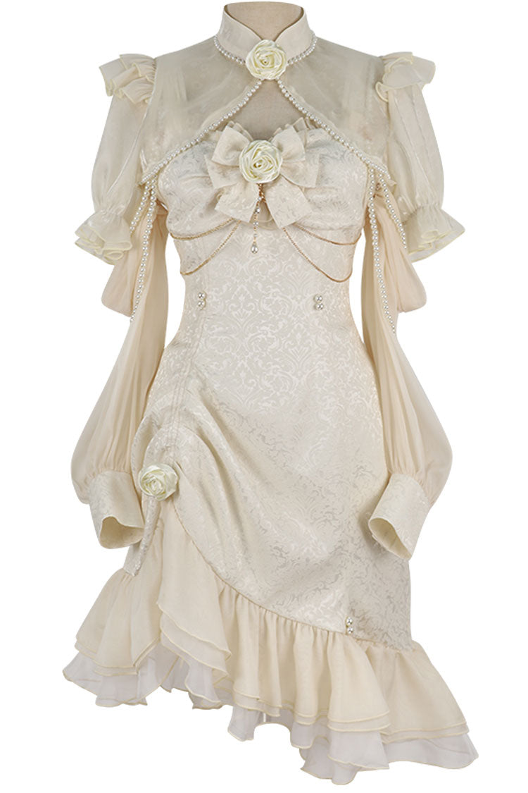 BXOXO Camellia Rose Ruffle Asymmetric Gothic Chinese Style Elegant Lolita Jsk Dress 3 Colors