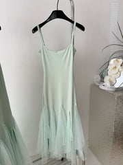 BXOXO - summer inspo Temperament Suspender Dress Women Elegant Vacation Beach Style Mesh Fairy Dress 2025 Summer New Fashionable Slim Fit Dress