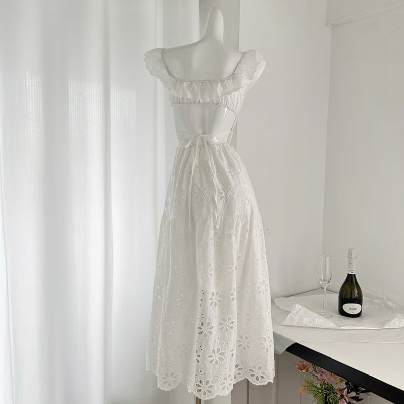 BXOXO - summer inspo Beach Style Ruffle Suspender Dress Women Fashion Sleevelss Backless Dresses 2025 Spring Summer New Elegant Temperament Dress