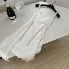 BXOXO - summer inspo French Sexy White Suspender Dress Women Summer Swing Collar Spaghetti Strap Bodycon Dress Fashion Party Club Wear