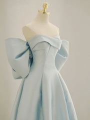 BXOXO Blue A-Line Satin Long Prom Dresses, Blue Satin Evening Dresses