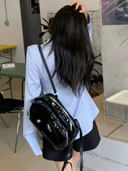 BXOXO [Polyester Chic Button-Up] Chic Polyester Long Sleeve Button-Up Shirt - Women's Spring/Summer Fashion Top with Non-Transparent Letter Pattern and Shoulder Pads