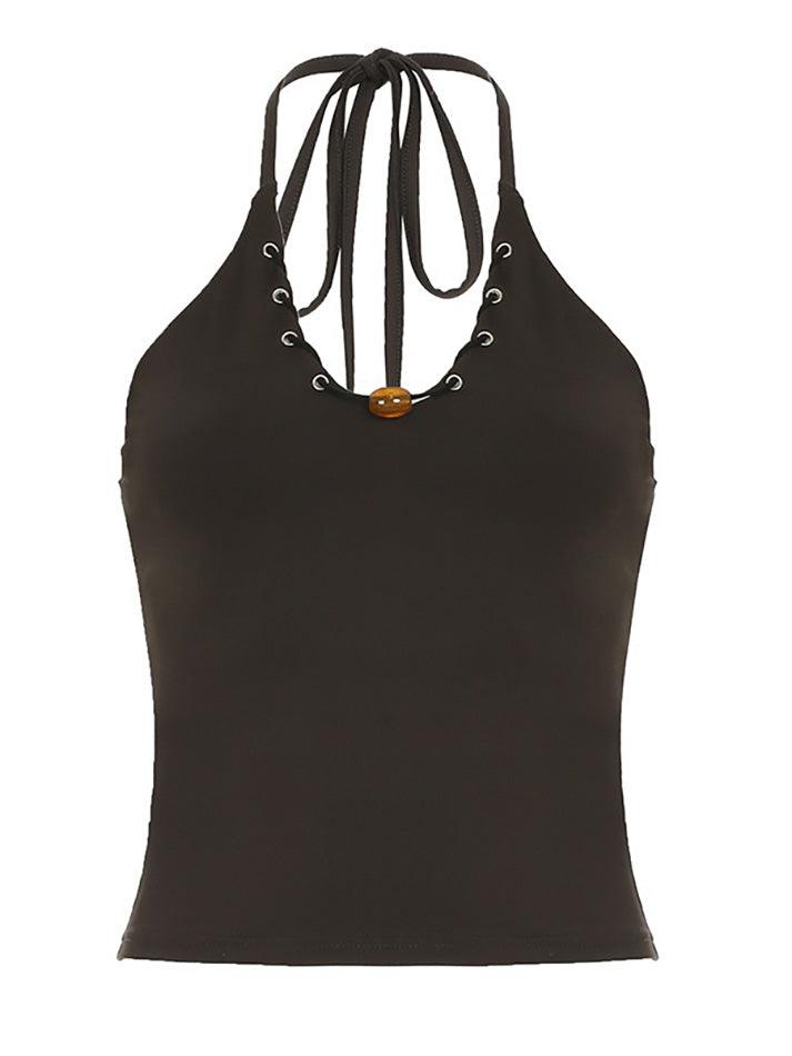 BXOXO - Solid Color U-Neck Halter Tank Top